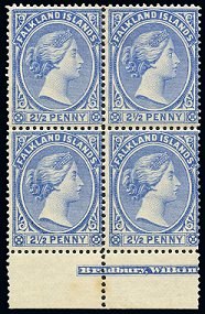 block of four Queen Victoria 2 ½ penny stamps